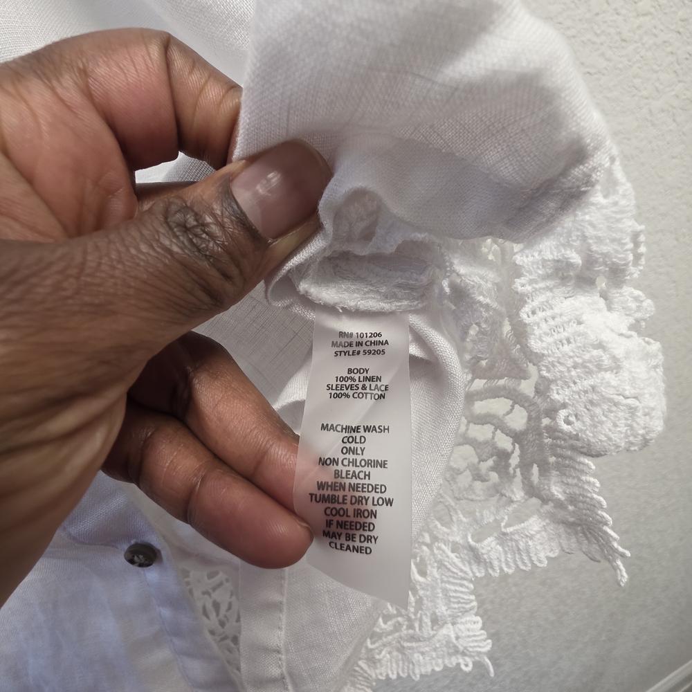 Soft Surrounding White Button-Up Lace Detail Shirt Size 1X - Picture 6 of 7